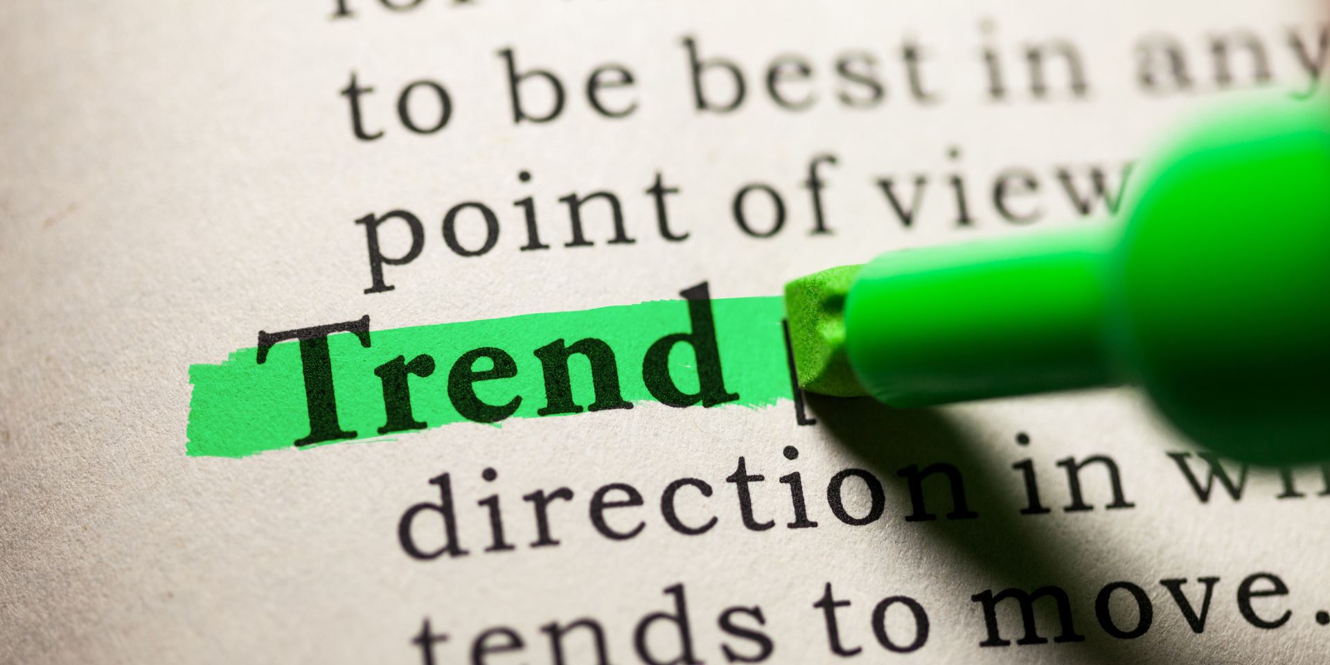 Dictionary page with the word "Trend" highlighted in green.